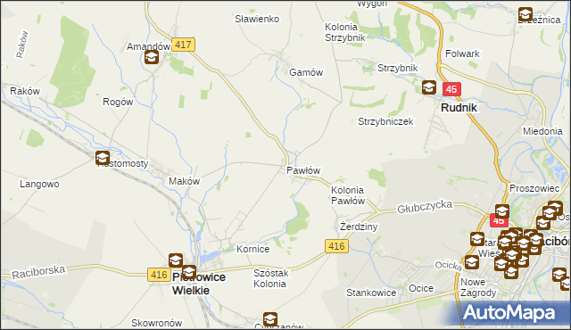 mapa Pawłów gmina Pietrowice Wielkie, Pawłów gmina Pietrowice Wielkie na mapie Targeo