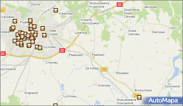 mapa Pawłowo gmina Chojnice, Pawłowo gmina Chojnice na mapie Targeo