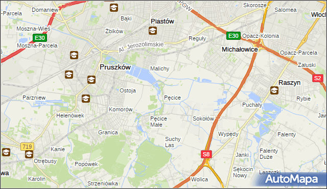 mapa Pęcice, Pęcice na mapie Targeo