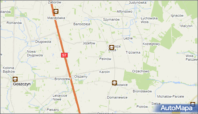 mapa Pelinów gmina Promna, Pelinów gmina Promna na mapie Targeo
