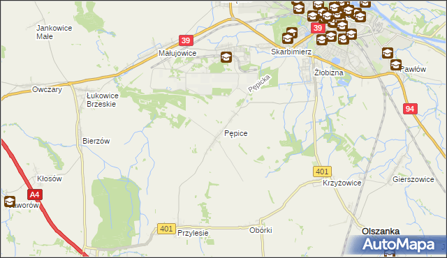 mapa Pępice gmina Skarbimierz, Pępice gmina Skarbimierz na mapie Targeo