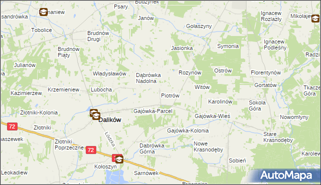 mapa Piotrów gmina Dalików, Piotrów gmina Dalików na mapie Targeo