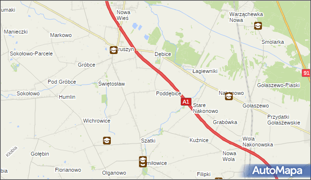 mapa Poddębice gmina Włocławek, Poddębice gmina Włocławek na mapie Targeo