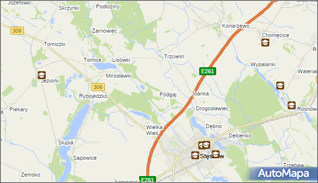 mapa Podgaj gmina Dopiewo, Podgaj gmina Dopiewo na mapie Targeo