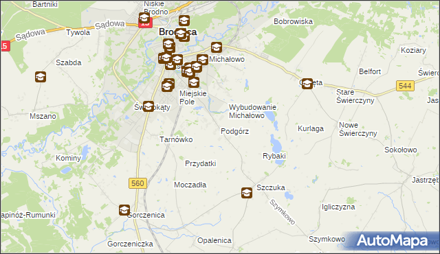 mapa Podgórz gmina Brodnica, Podgórz gmina Brodnica na mapie Targeo