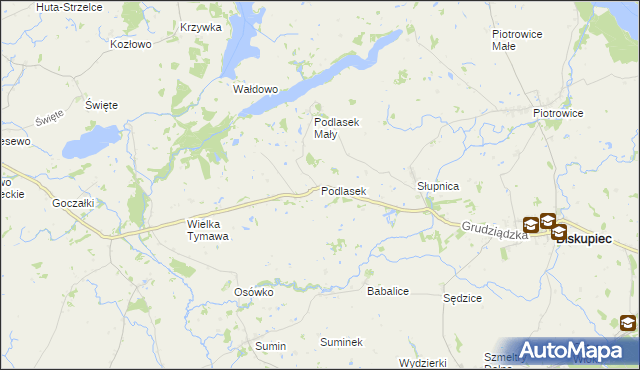 mapa Podlasek gmina Biskupiec, Podlasek gmina Biskupiec na mapie Targeo