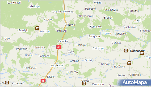 mapa Podlesie gmina Radzanów, Podlesie gmina Radzanów na mapie Targeo