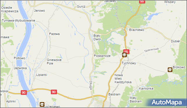 mapa Podzamcze gmina Kwidzyn, Podzamcze gmina Kwidzyn na mapie Targeo