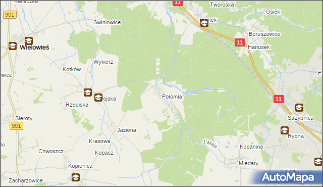 mapa Połomia gmina Tworóg, Połomia gmina Tworóg na mapie Targeo