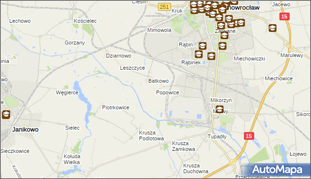 mapa Popowice gmina Inowrocław, Popowice gmina Inowrocław na mapie Targeo