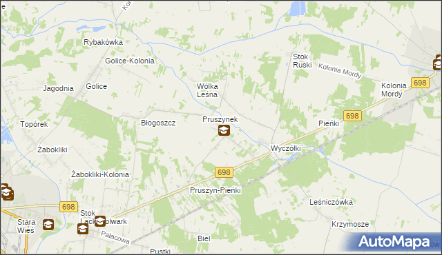 mapa Pruszyn gmina Siedlce, Pruszyn gmina Siedlce na mapie Targeo