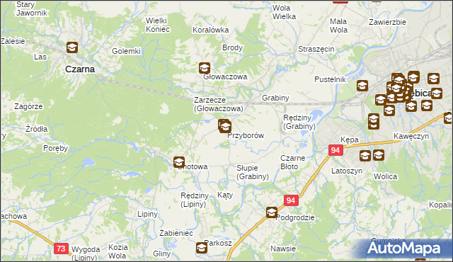 mapa Przyborów gmina Czarna, Przyborów gmina Czarna na mapie Targeo