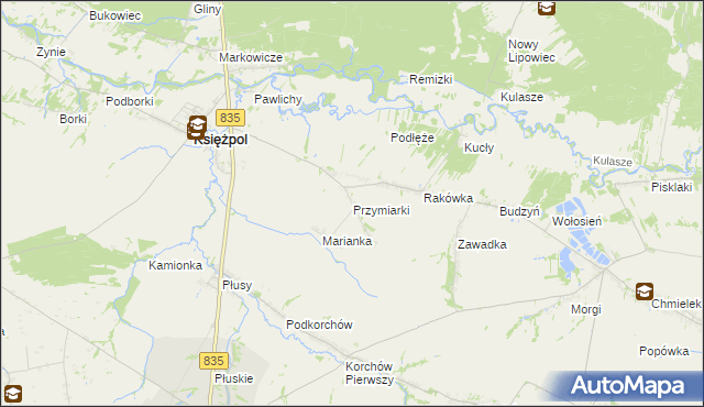 mapa Przymiarki gmina Księżpol, Przymiarki gmina Księżpol na mapie Targeo