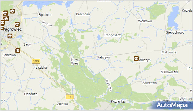mapa Rąbczyn gmina Wągrowiec, Rąbczyn gmina Wągrowiec na mapie Targeo