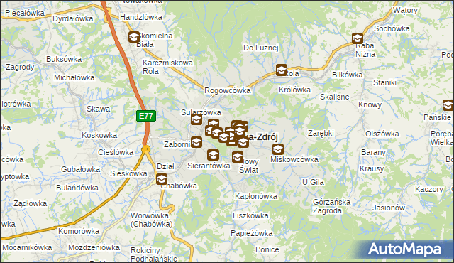 mapa Rabka-Zdrój, Rabka-Zdrój na mapie Targeo