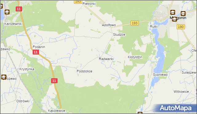 mapa Radwanki gmina Margonin, Radwanki gmina Margonin na mapie Targeo