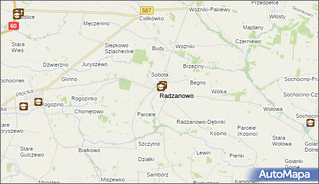 mapa Radzanowo, Radzanowo na mapie Targeo