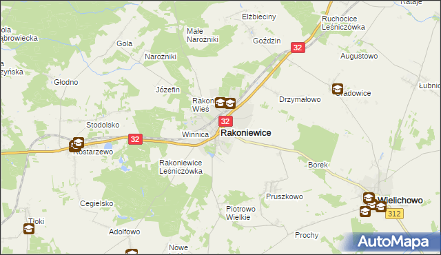 mapa Rakoniewice, Rakoniewice na mapie Targeo