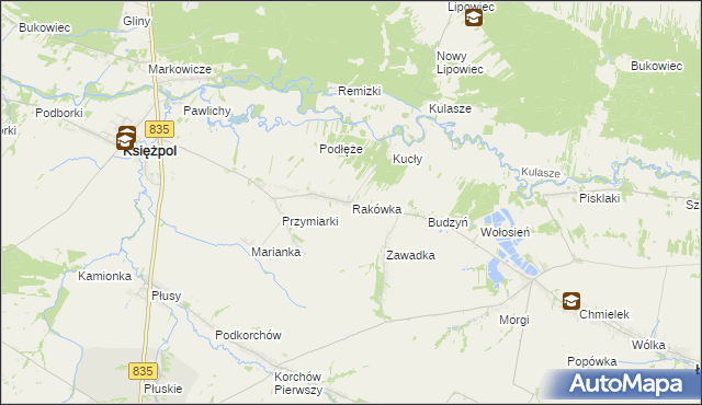 mapa Rakówka gmina Księżpol, Rakówka gmina Księżpol na mapie Targeo
