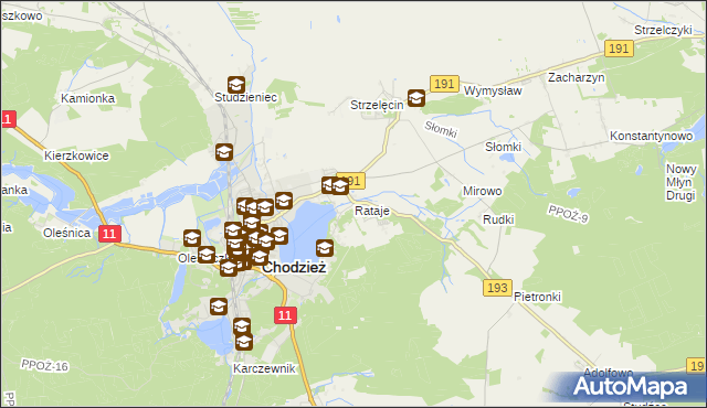 mapa Rataje gmina Chodzież, Rataje gmina Chodzież na mapie Targeo