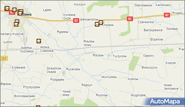 mapa Rdutów gmina Chodów, Rdutów gmina Chodów na mapie Targeo