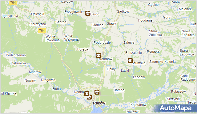 mapa Rembów gmina Raków, Rembów gmina Raków na mapie Targeo