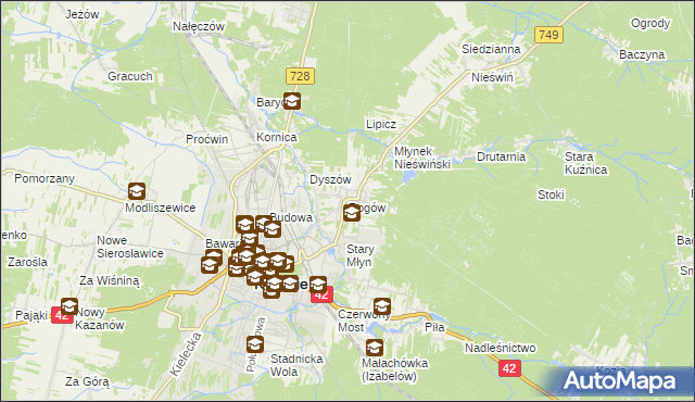 mapa Rogów gmina Końskie, Rogów gmina Końskie na mapie Targeo