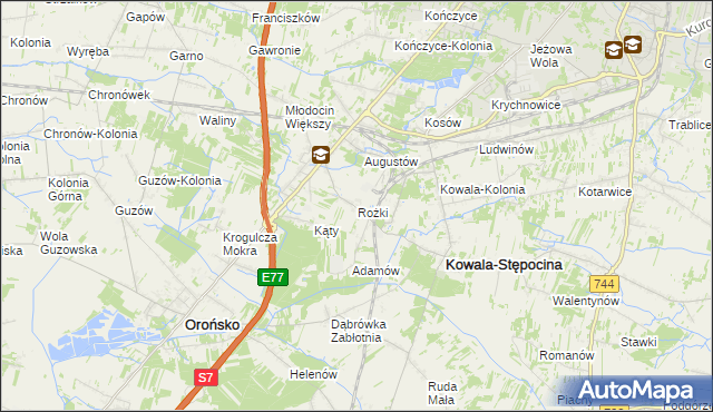 mapa Rożki gmina Kowala, Rożki gmina Kowala na mapie Targeo