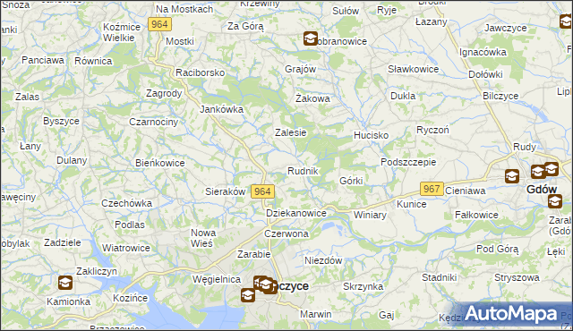 mapa Rudnik gmina Dobczyce, Rudnik gmina Dobczyce na mapie Targeo