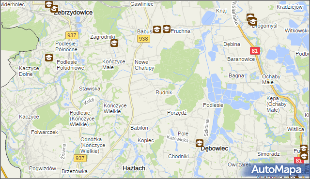 mapa Rudnik gmina Hażlach, Rudnik gmina Hażlach na mapie Targeo