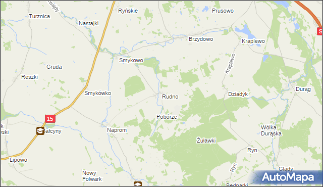 mapa Rudno gmina Ostróda, Rudno gmina Ostróda na mapie Targeo