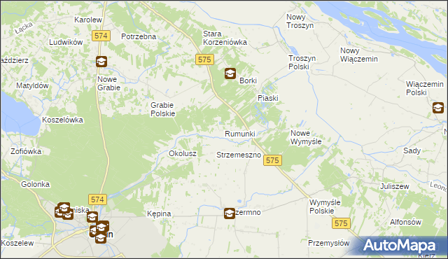 mapa Rumunki gmina Gąbin, Rumunki gmina Gąbin na mapie Targeo