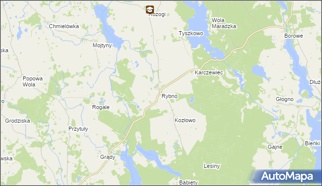 mapa Rybno gmina Sorkwity, Rybno gmina Sorkwity na mapie Targeo