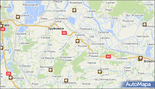 mapa Ryczów gmina Spytkowice, Ryczów gmina Spytkowice na mapie Targeo