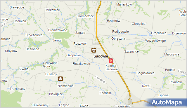 mapa Sadowie powiat opatowski, Sadowie powiat opatowski na mapie Targeo