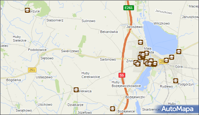 mapa Sarbinowo gmina Żnin, Sarbinowo gmina Żnin na mapie Targeo