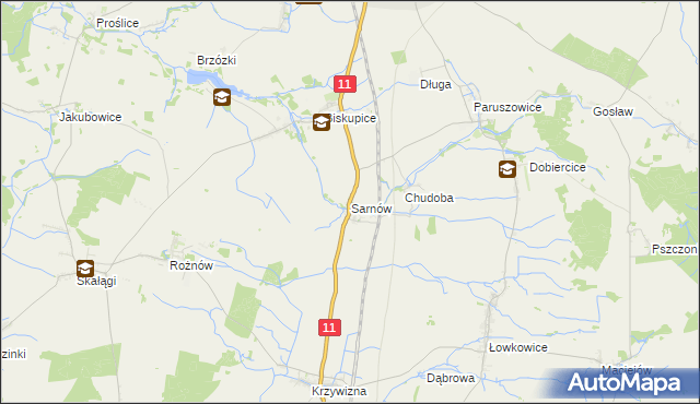 mapa Sarnów gmina Byczyna, Sarnów gmina Byczyna na mapie Targeo