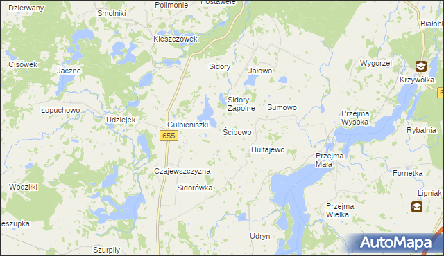 mapa Ścibowo gmina Jeleniewo, Ścibowo gmina Jeleniewo na mapie Targeo