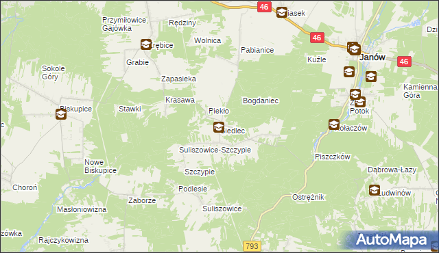 mapa Siedlec gmina Janów, Siedlec gmina Janów na mapie Targeo