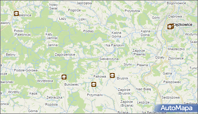 mapa Siekierczyna gmina Ciężkowice, Siekierczyna gmina Ciężkowice na mapie Targeo