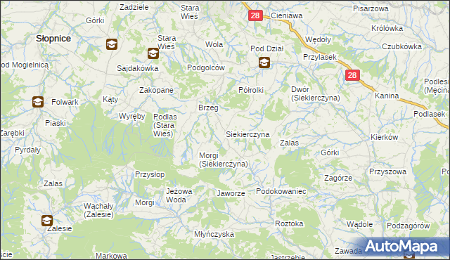 mapa Siekierczyna gmina Limanowa, Siekierczyna gmina Limanowa na mapie Targeo