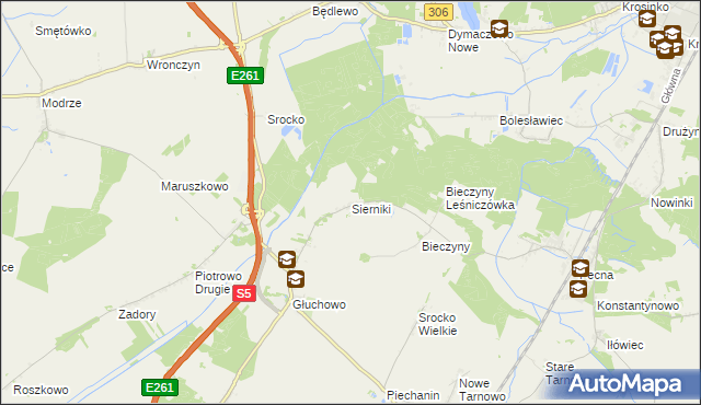 mapa Sierniki gmina Czempiń, Sierniki gmina Czempiń na mapie Targeo