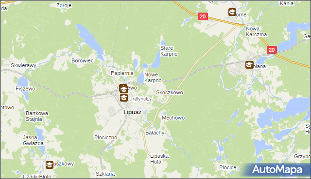 mapa Skoczkowo gmina Lipusz, Skoczkowo gmina Lipusz na mapie Targeo