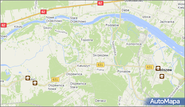 mapa Skrzeszew gmina Wieliszew, Skrzeszew gmina Wieliszew na mapie Targeo