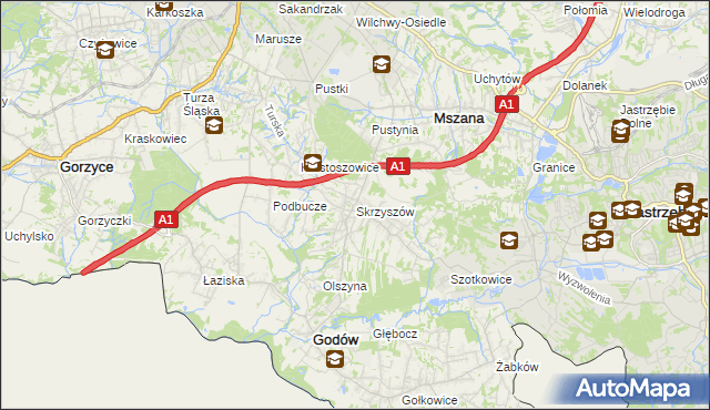 mapa Skrzyszów gmina Godów, Skrzyszów gmina Godów na mapie Targeo
