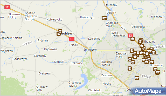 mapa Smardzew gmina Wróblew, Smardzew gmina Wróblew na mapie Targeo