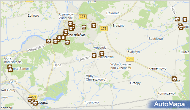 mapa Śmieszkowo gmina Czarnków, Śmieszkowo gmina Czarnków na mapie Targeo