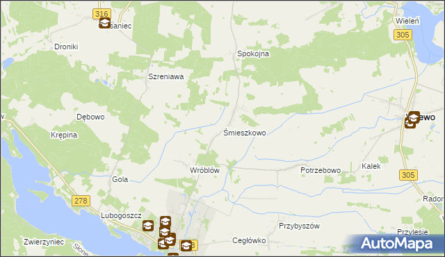 mapa Śmieszkowo gmina Sława, Śmieszkowo gmina Sława na mapie Targeo