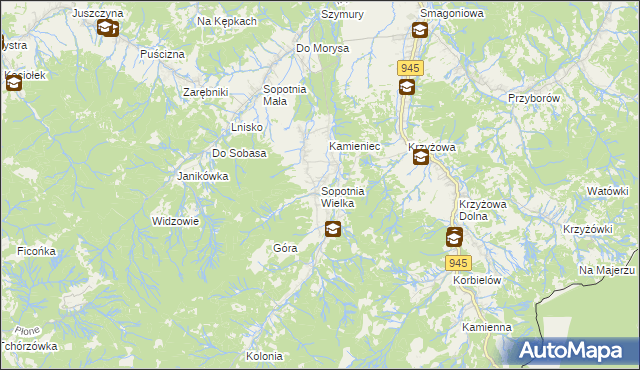 mapa Sopotnia Wielka, Sopotnia Wielka na mapie Targeo