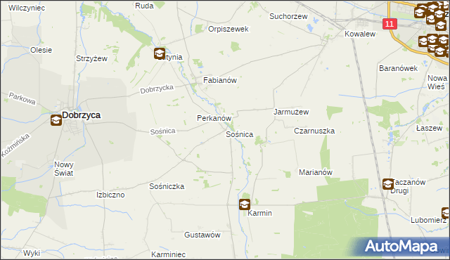 mapa Sośnica gmina Dobrzyca, Sośnica gmina Dobrzyca na mapie Targeo